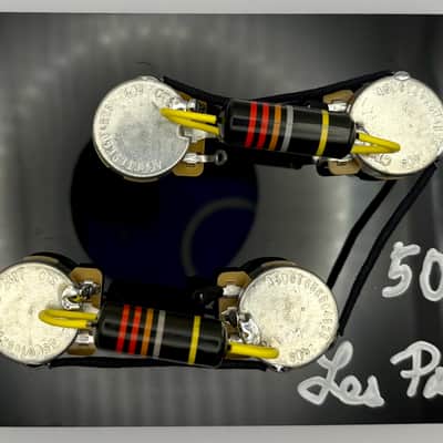 Gibson Les Paul 50s style wiring harness with new Bumblebee 0.022uF paper in oil capacitors and split long shaft pots image 1