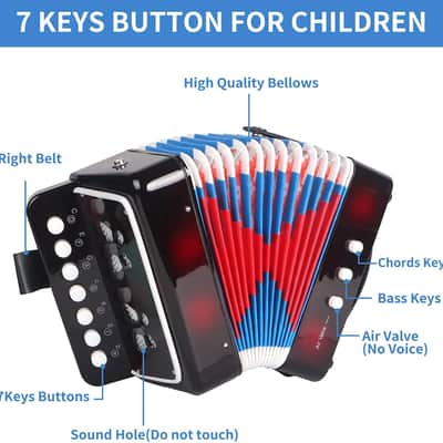 Kids Accordion, 10 Keys Button Control Kid Accordions Musical Instruments for Child Children Toddlers Beginners Accordian Lightweight 7 key 3 Bass Mini image 3