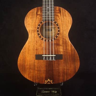 Handmade 8 String Baritone Ukulele, Solid Curly Hawaiian Koa, Slotted Head, MOP Inlay, Soft-bag, Bruce Wei UG19-2343 image 8