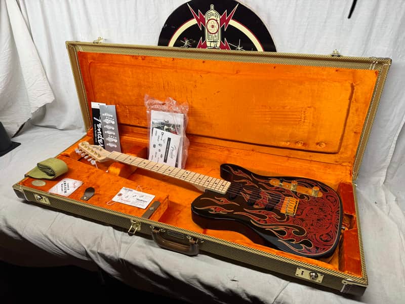 Fender USA James Burton Signature Telecaster Guitar with Case 2012 - Red Paisley Flames / Maple neck