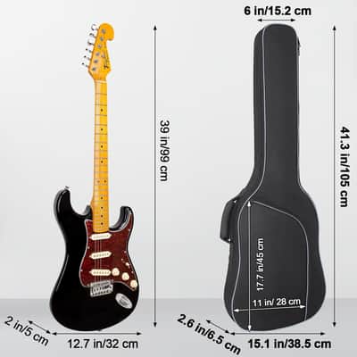 Electric Guitar Case, Electric Guitar Bag Padded Electric Guitar Gig Bag 0.38 Inch Padding Soft Guitar Case with Neck Strap, Back Hanger Loop, Black image 2