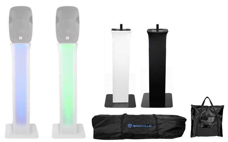 (2) Rockville RTP82W Totem Style DJ Speaker Stands w/White+White Scrims+(2) Bags image 1