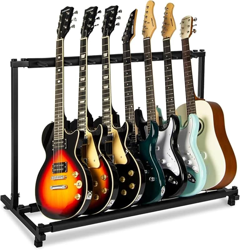 7 Multi Guitar Stand Rack with Folding Design, Multiple Guitars Stand, Portable Black Guitar Holder, Black Guitar Display Holder for Guitar & Bass, Studio & Home (7 Guitars) image 1