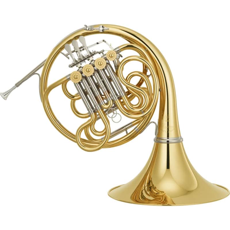Yamaha Custom Horn; key of F/Bb; "Geyer" style; Unlacquered finish; .472" bore; medium-large throat; yellow-brass bell; detachable; water key; hollow fourth rotor; 32C4 mouthpiece image 1