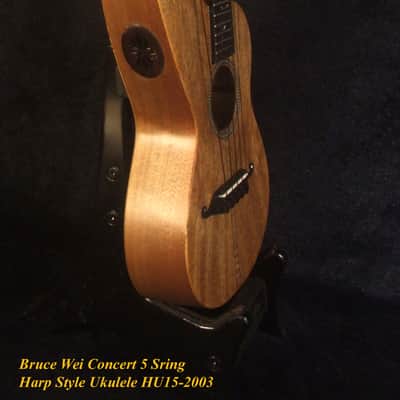 Handmade 5 String Harp Style Concert Ukulele Solid Mango, MOP Vine Inlay, Bruce Wei HU15-2003 image 5