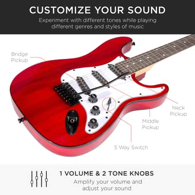 Best Choice Products Beginner Electric Guitar Kit w/ Case, 10W Amp, Tremolo Bar - 39in-3 Color Sunburst image 22