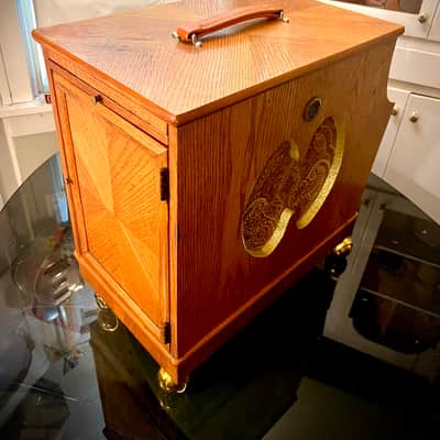Rotary Connection 1x12/1x10 2 speaker guitar cab. 8 ohms. Vintage MCM style. Front and side firing speakers. Vintage Utah and Rola inside. Open or closed options. 2026 - Wood image 4