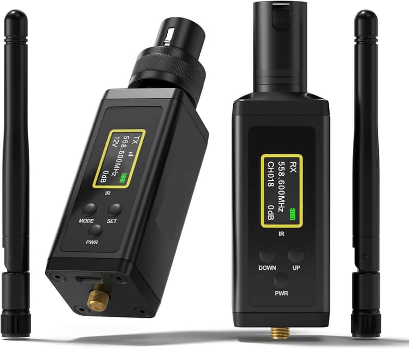 UHF Wireless XLR Transmitter and Receiver with Dual Antennas, 470ft Range, Auto Channel Scanning, Plug-on Wireless Mic Adapter for Audio Mixer, Sound Field Test, Acoustic Measurement image 1