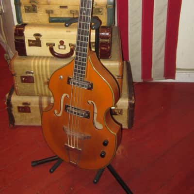 Vintage circa 1969 Teisco EKO Violin Bass Copy Natural Finish w/ Gig Bag image 2