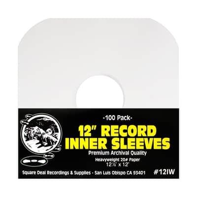 (100) Archival Quality Acid-Free Heavyweight Paper Inner Sleeves with Hole for 12" Vinyl Records - Durable 20# Paper - Easy Record Insertion - #12IW image 1