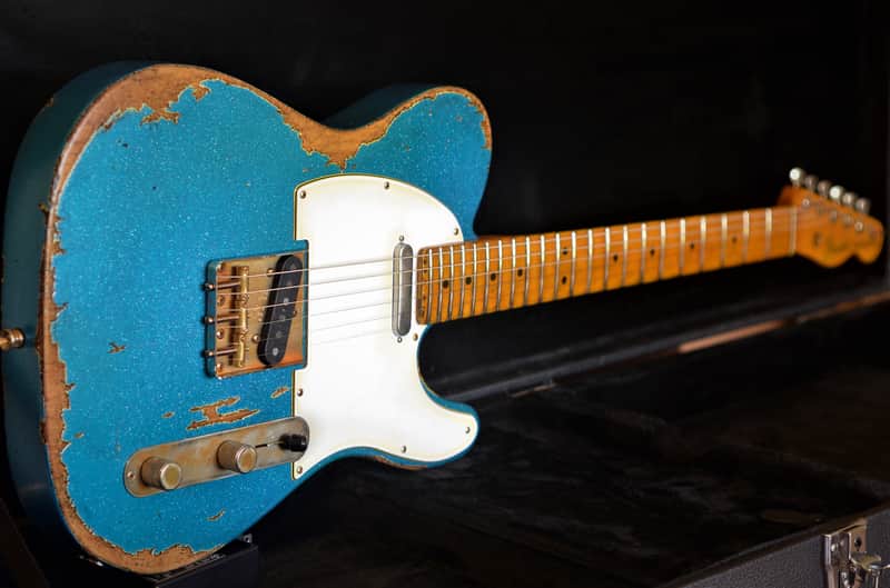 American Fender Telecaster 2019 Custom Heavy Relic Nitro Blue Sparkle image 1