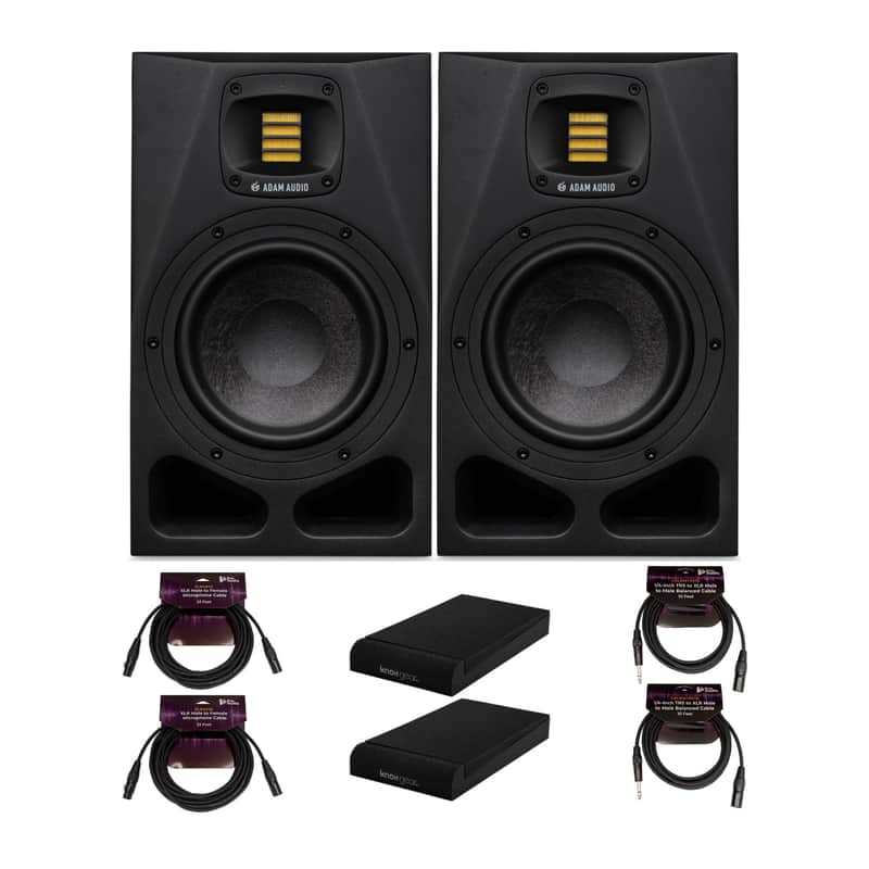 Adam Audio A4V Powered Two Way Studio Monitor 2 Pack with Isolation Pads Bundle image 1