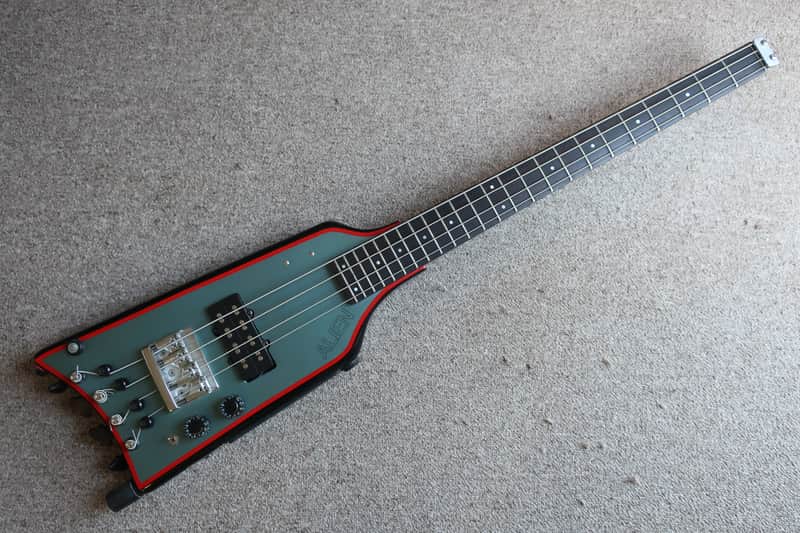 Vintage 1980s Hondo Rare Alien Headless Bass Blue With Red Stripe Logo MIJ Clean Kramer Duke Clone No Case image 1