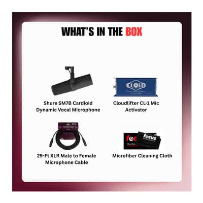 Shure SM7B Cardioid Dynamic Vocal Microphone Bundle with Mic Activator, Cable, and Microfiber Cleaning Cloth (4 Items) image 10