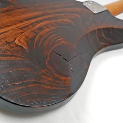 Offbeat Guitars "Priscilla" Bass - Distressed Pine Body, EMG Geezer Butler P/U, Aged Brass Pickguard image 11