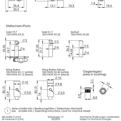 Schaller Germany 3x3 NICKEL Grand Tune Tuners Tuning Keys w/ Butterbean Buttons image 4