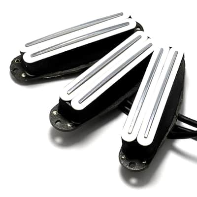 Dragonfire Duo Rails SSS Set Strat Sized Humbucker Pickups Bridge/Middle/Neck, White w/ Chrome Rails image 3
