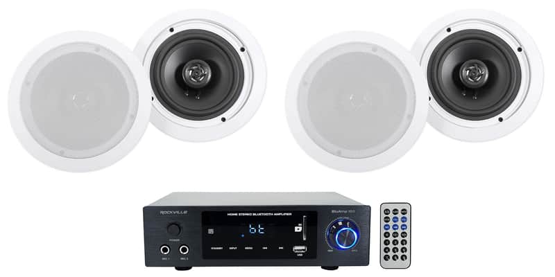 Rockville BLUAMP 150 Home Stereo Bluetooth Amplifier+(4) 6.5" Ceiling Speakers image 1