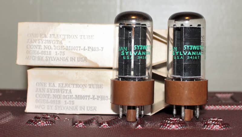 SYLVANIA JAN 5Y3WGTA 5Y3GT PERFECT MATCH PAIR BLACK PLATE HALO GETTER NOS+ NIB MINTY VINTAGE 1975 image 1