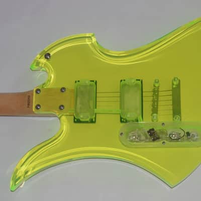 B.C. Rich Mockingbird Clear Acrylic Green Namm 1999 Mint Original Hard Case Rick Derringer Owned image 5