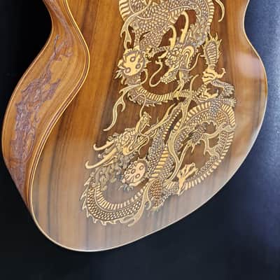 Blueberry Handmade Acoustic Guitar Grand Concert Dragon Motif image 20