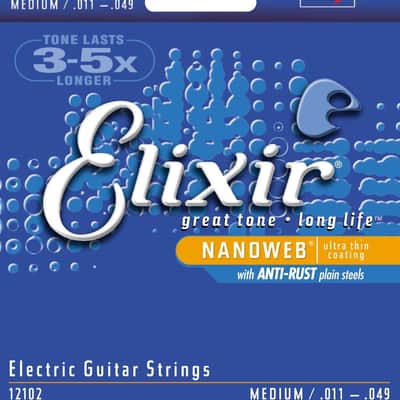 Elixir 12102 Nanoweb Medium Coated Nickel Electric Guitar Strings, 11-49 image 2
