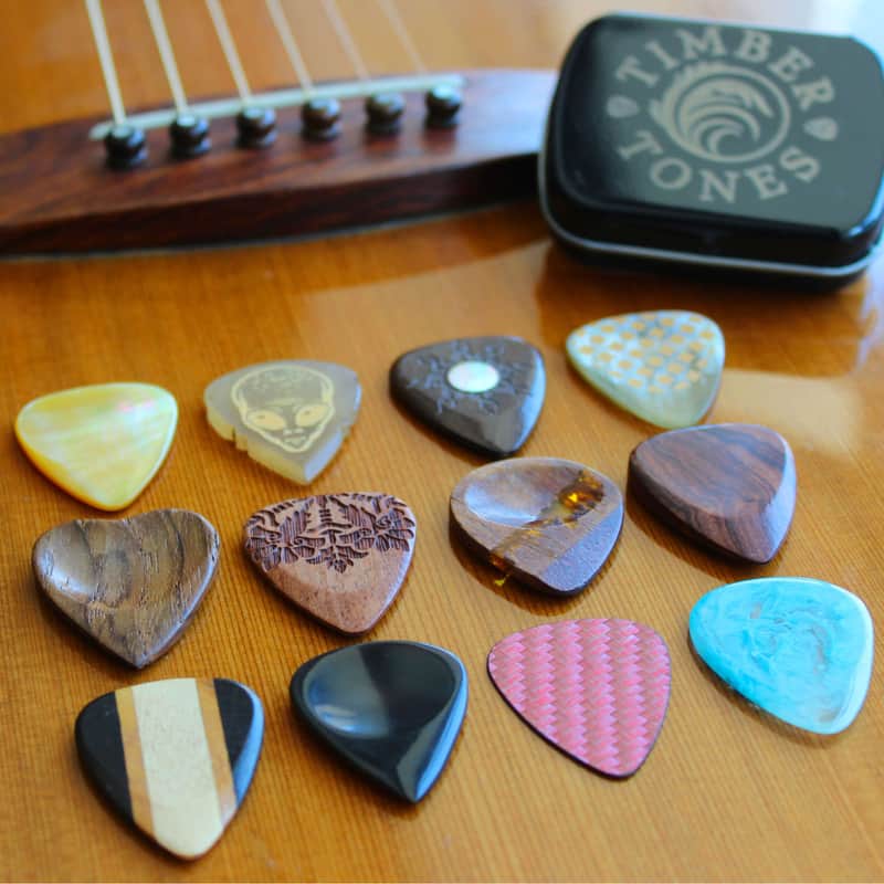 2024 Timber Tones 12 Acoustic Guitar Picks in a Gift Tin Polished