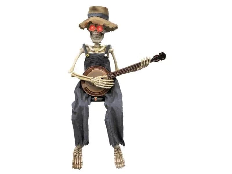 Skeleton Playing Banjo Halloween Guitar Prop Music 4 String LED image 1
