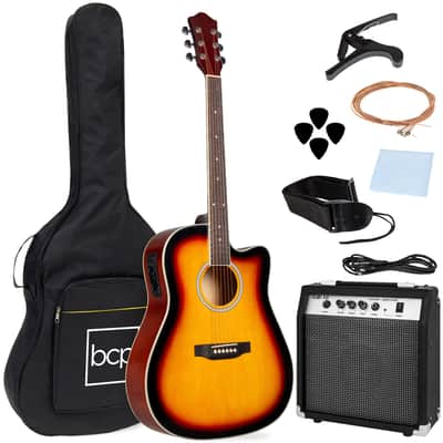 Best Choice Products Beginner Acoustic Electric Cutaway Guitar Set w/ Case, Strap - 41in-Black image 8