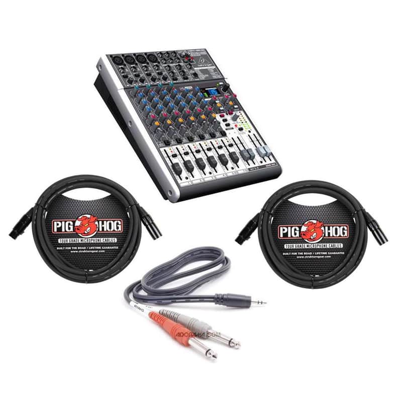 Behringer Behringer XENYX X1204USB Premium 12-Input 2/2-Bus Mixer with XENYX Mic Preamps and Compressors, British EQs - Bundle with 2-Pack 15' 8mm XLR Mic Cable 10ft Stereo, 3.5mm Male Two Phone Plugs Y-Cable image 1