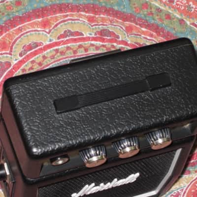 lite used Marshall MS-2, 1-watt battery powered Micro Stack Portable Amp Black, +Battery (can be powered w/ adapter, NOT included) H: 5.51", W: 4.33", D: 2.36", Volume, Tone, Clean/OD - Input Jack & 1/4" Headphone Jack, Belt Clip (MISSING battery cover) image 14