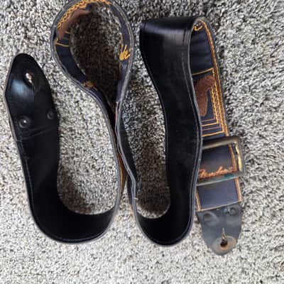 Fender Vintage Monogram Leatherback Strap 1970's - Blue & Black image 3