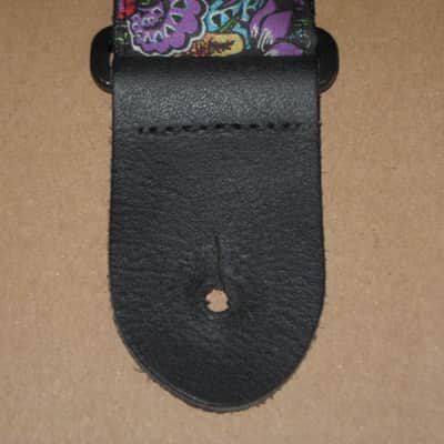 lightly used Perri's 2" Floral Skulls Jacquard Guitar Strap, TWS-7274, Floral Skulls High Quality Jacquard Ribbon Sewn on Tubular Webbing with Leather Ends, Adjustable length 39" to 58" (from early 2020s) image 8