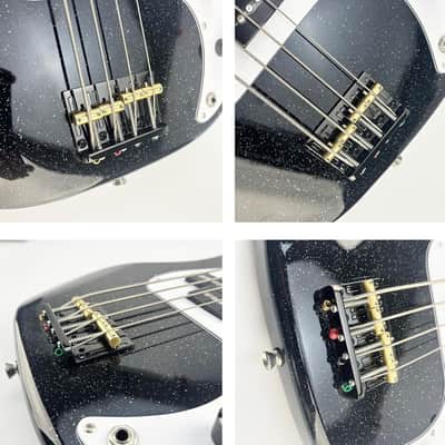 Black Electric Bass Guitar Bridge with Brass Saddles Zinc Alloy Plate 4 String Fixed Bridge Compatible with Fender Jazz Precision Bass Bridge Replacement Parts image 5