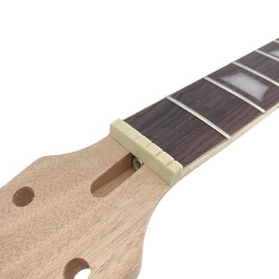 Mahogany Electric Guitar Neck 22 Frets 24.75 Inch Scale Rosewood Fretboard with Binding Normal Nut Set-In Heel Guitar Parts Replacement Unfinished (Trapezoid Inlay) image 4