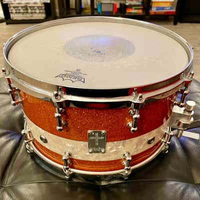 Truth Custom Drums 14x8 Maple snare Drum - Orange glass glitter/ Marine Pearl image 6