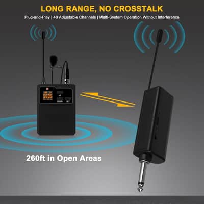 Wireless Lapel Microphone System with Headset & Lavalier Mics, UHF Bodypack Transmitters, Mini Rechargeable Receiver, 48 Channels in 500MHz, 260ft Range, Plug & Play for Wedding Speech Church image 2