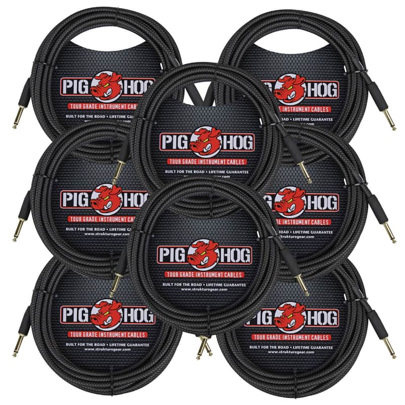 8 Pack Pig Hog PCH20BK Woven Black Vintage Series Instrument Cable, 20 Ft - New image 1