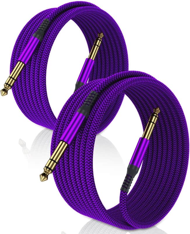 1/4 Inch TRS Instrument Cable 10ft 2-Pack,Straight 6.35mm Male Jack Stereo Audio Interconnect Cord,6.35 mm Balanced Line for Electric Guitar,Bass,Keyboard,Mixer,Amplifier,Amp,Speaker,Equalizer image 1