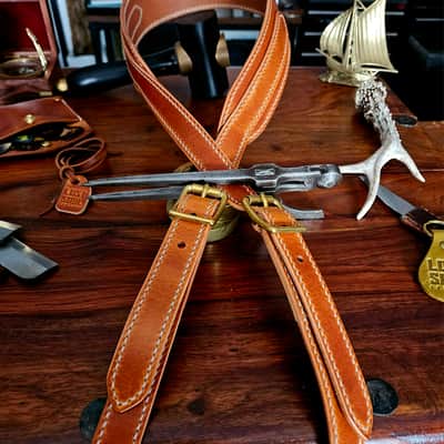 Hand Made, Hand Stitched Guitar strap "Rockatansky" in Burnt Tan & Cream - Vegetable Tanned Leather image 13