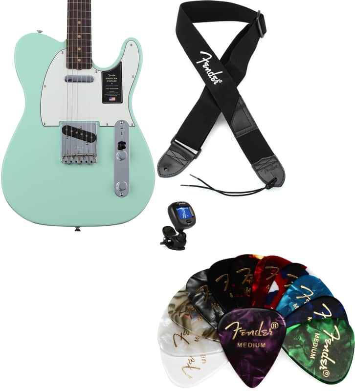 Fender American Vintage II 1963 Telecaster Electric Guitar - Surf Green  Bundle with Fender 2" Polyester Logo Strap - Black with White Logo... (4 Items) image 1