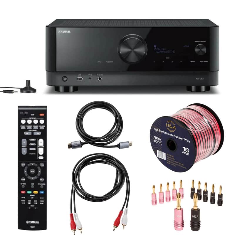 Yamaha RX-V6A 7.2-Channel AV Receiver with 8K HDMI and MusicCast, Bundled with RCA, HDMI, 16 AWG Speaker Wire Cables image 1