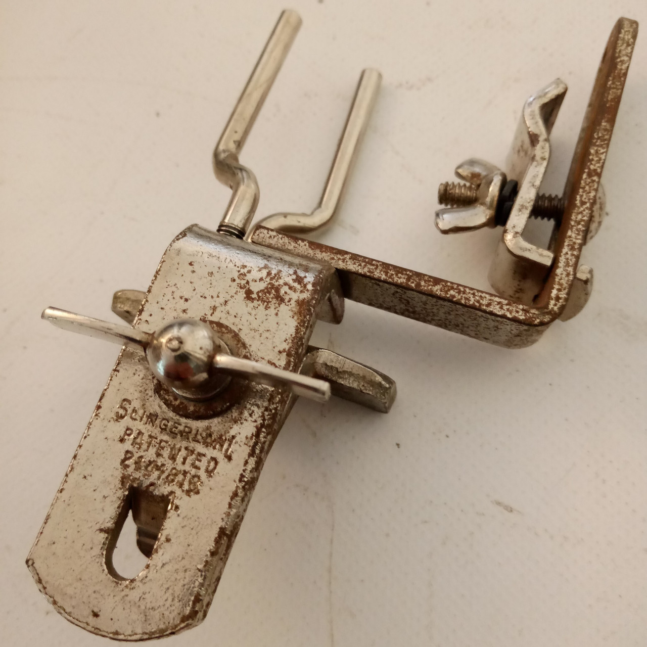 Slingerland Wood-Block+Cowbell Clamp-On Bass Drum Mount Nickel 50s Radio King* — main photograph