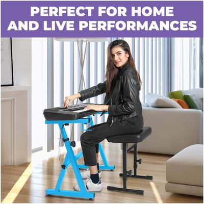 Liquid Stands Piano Keyboard Stand & Bench Set for 54-88 Key Electric Pianos (Light Blue) image 6