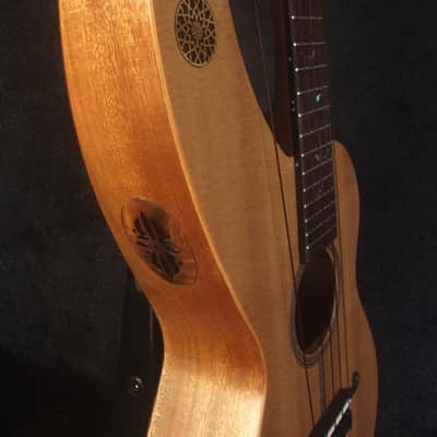 Handcrafted 5 String Harp Style Concert Ukulele, Solid Spruce, Mahogany, MOP Vine Inlay, Bruce Wei HU15-2002 image 6