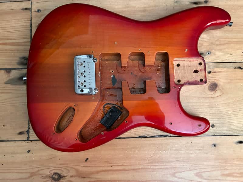 Unbranded Transparent Red Burst S Type Guitar Body inc Bridge image 1
