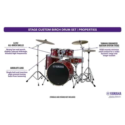 Yamaha Stage Custom Birch 5pc Drum Set w/22" BD Cranberry Red image 3