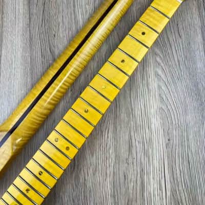 Vintage Yellow Guitar Tele Style Tiger Maple Wood Neck, 22 Frets Fingerboard image 4
