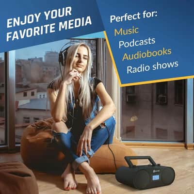 Portable CD Player Boombox with Bluetooth – AM/FM Radio, USB MP3, Rechargeable Battery & Remote image 3