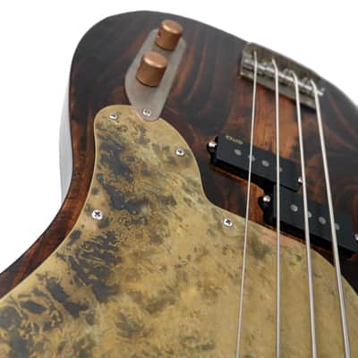 Offbeat Guitars "Priscilla" Bass - Distressed Pine Body, EMG Geezer Butler P/U, Aged Brass Pickguard image 6